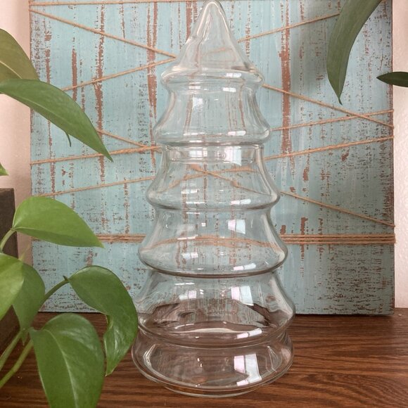 VintageClear Glass Christmas Tree Apothecary Candy Jar 10” Tall 2 Piece Jar - Picture 1 of 8